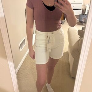 Zara Cream Buttoned Denim Shorts